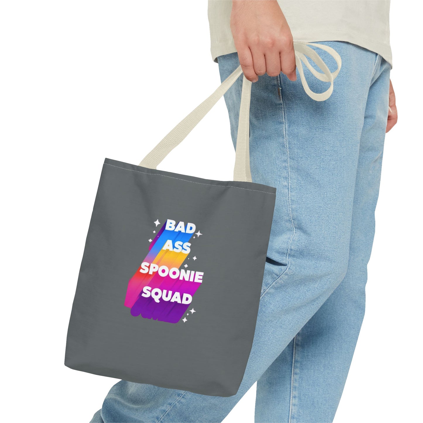 Autoimmune Disease Awareness Tote Bag - "Bad Ass Spoonie Squad" (Dark Grey)