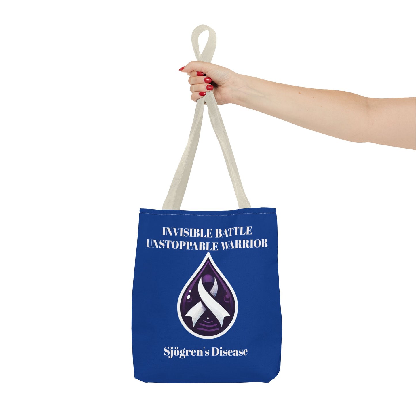 Invisible Battle Unstoppable Warrior Tote Bag - Sjögren's Disease Awareness (Dark Blue)