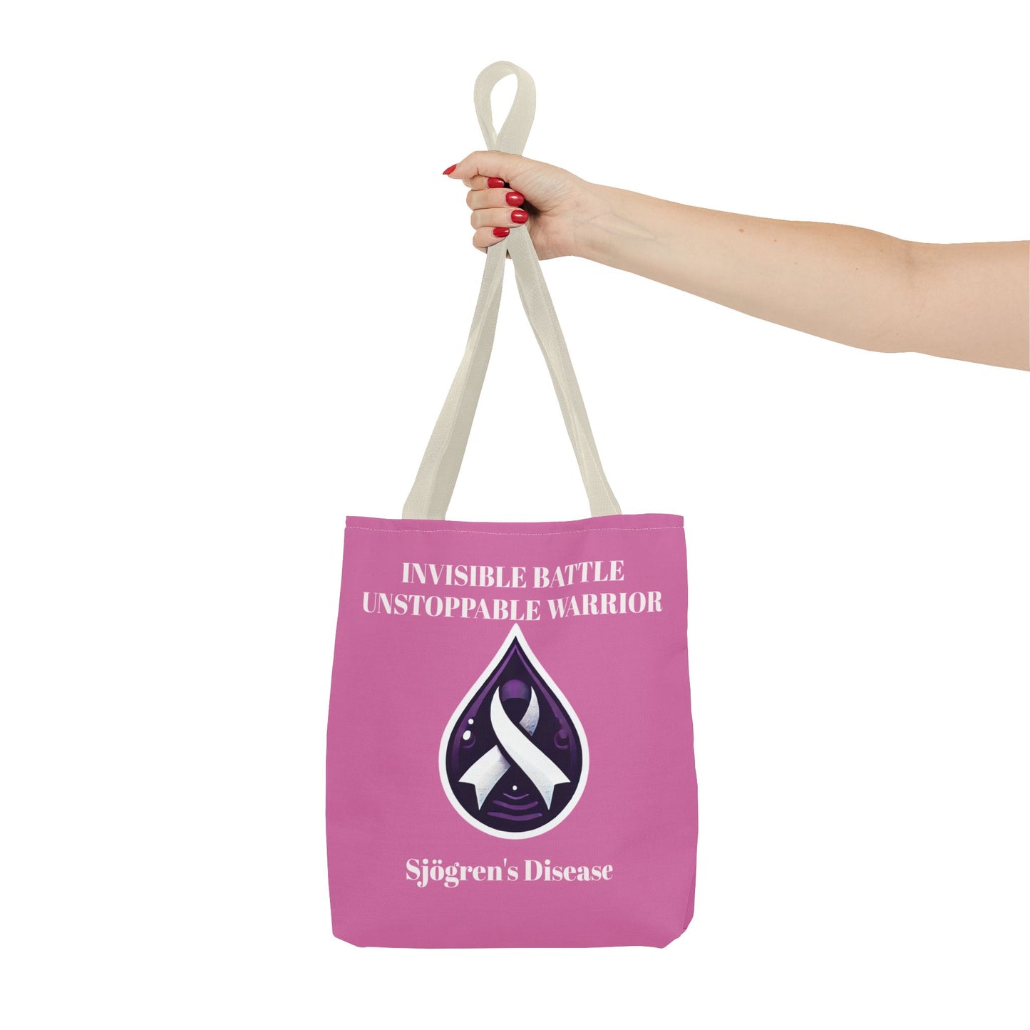 Invisible Battle Unstoppable Warrior Tote Bag - Sjögren's Disease Awareness (Light Pink)