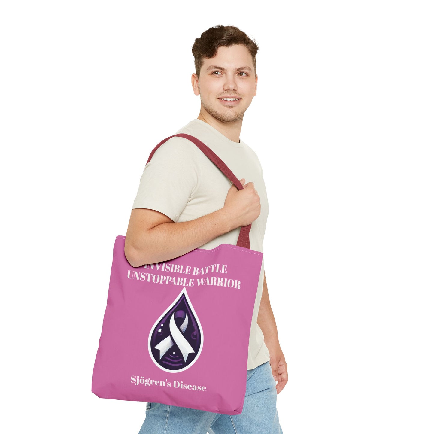 Invisible Battle Unstoppable Warrior Tote Bag - Sjögren's Disease Awareness (Light Pink)