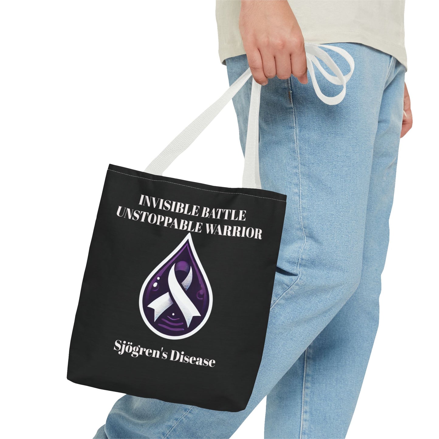 Invisible Battle Unstoppable Warrior Tote Bag - Sjögren's Disease Awareness (Black)