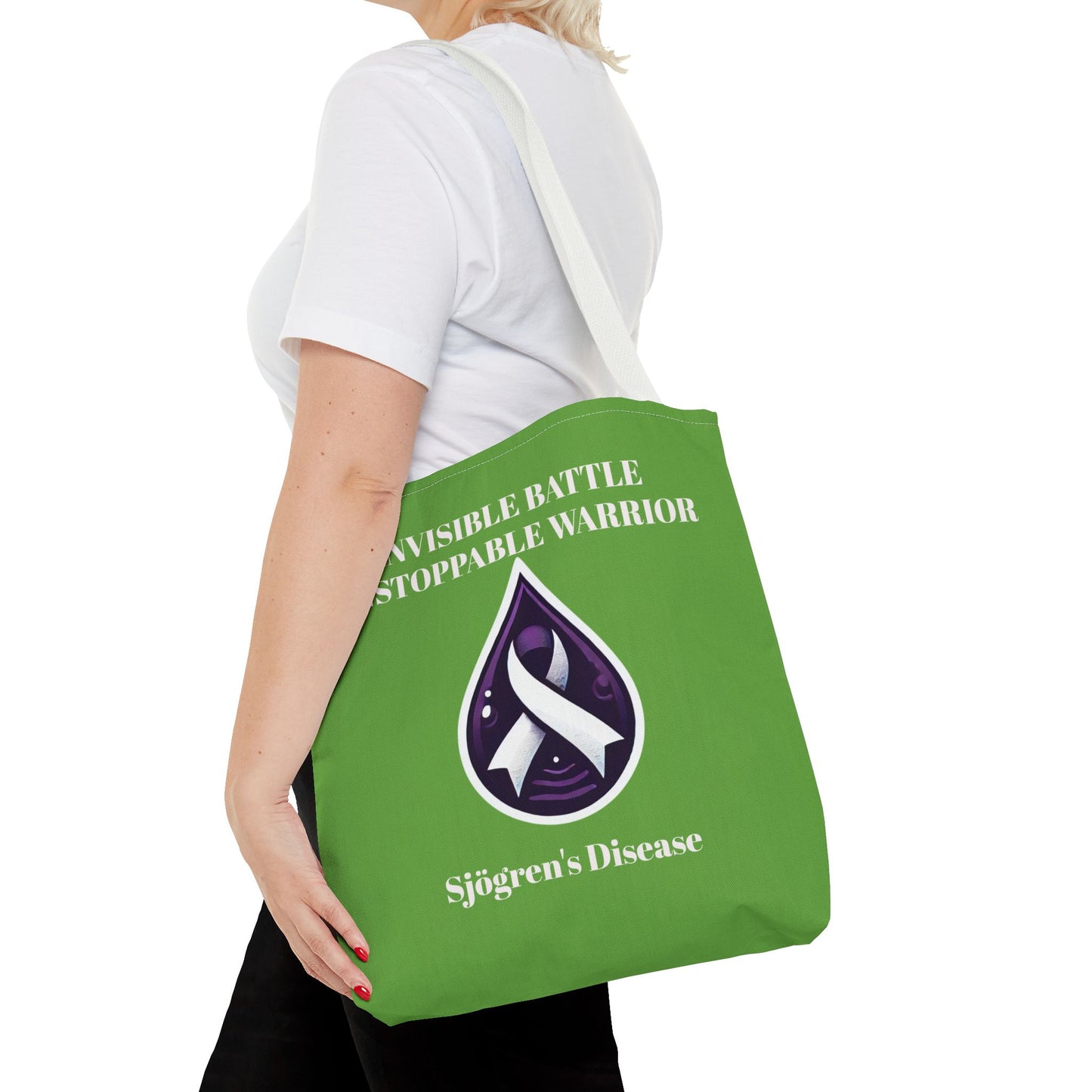 Invisible Battle Unstoppable Warrior Tote Bag - Sjögren's Disease Awareness (Green)