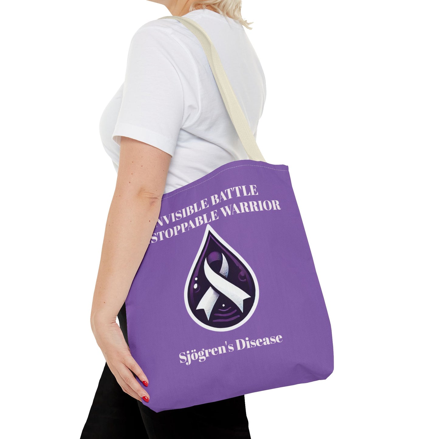 Invisible Battle Unstoppable Warrior Tote Bag - Sjögren's Disease Awareness (Purple)