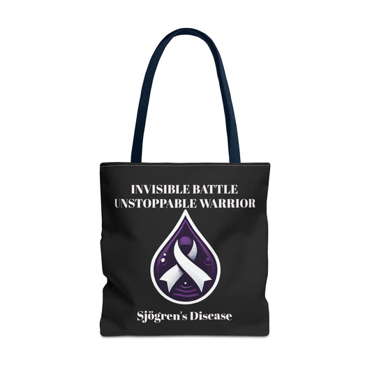 Invisible Battle Unstoppable Warrior Tote Bag - Sjögren's Disease Awareness (Black)