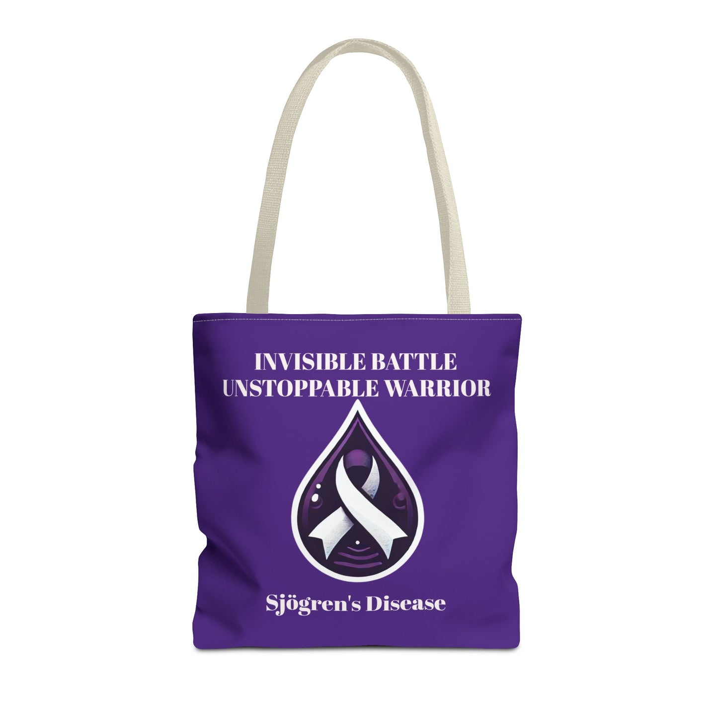 Invisible Battle Unstoppable Warrior Tote Bag - Sjögren's Disease Awareness (Dark Purple)