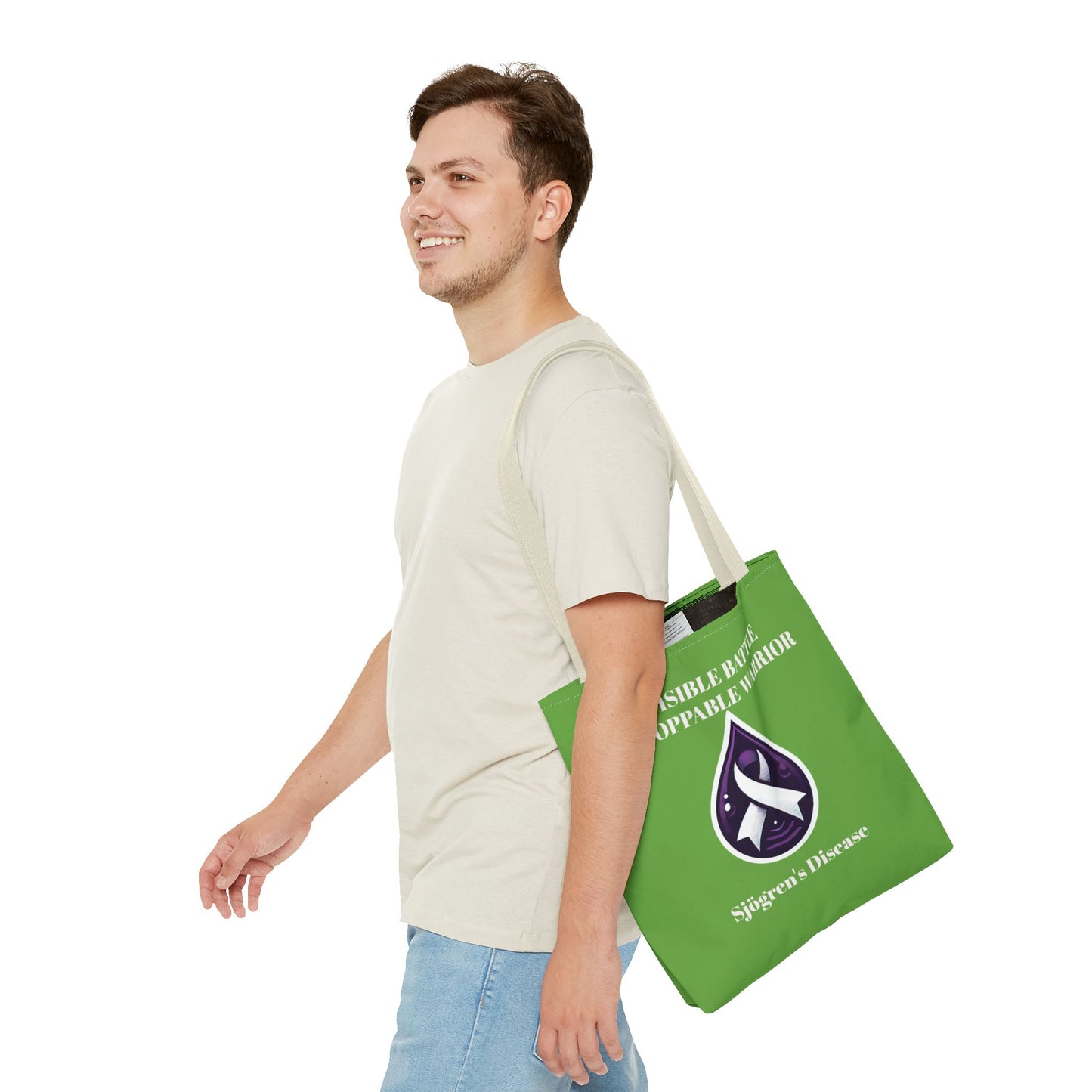 Invisible Battle Unstoppable Warrior Tote Bag - Sjögren's Disease Awareness (Green)