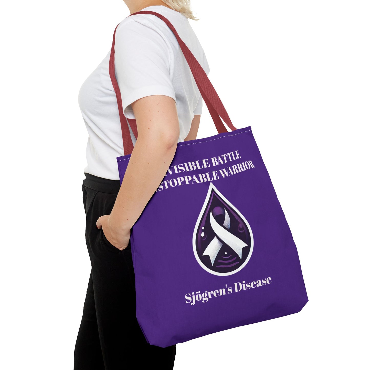 Invisible Battle Unstoppable Warrior Tote Bag - Sjögren's Disease Awareness (Dark Purple)