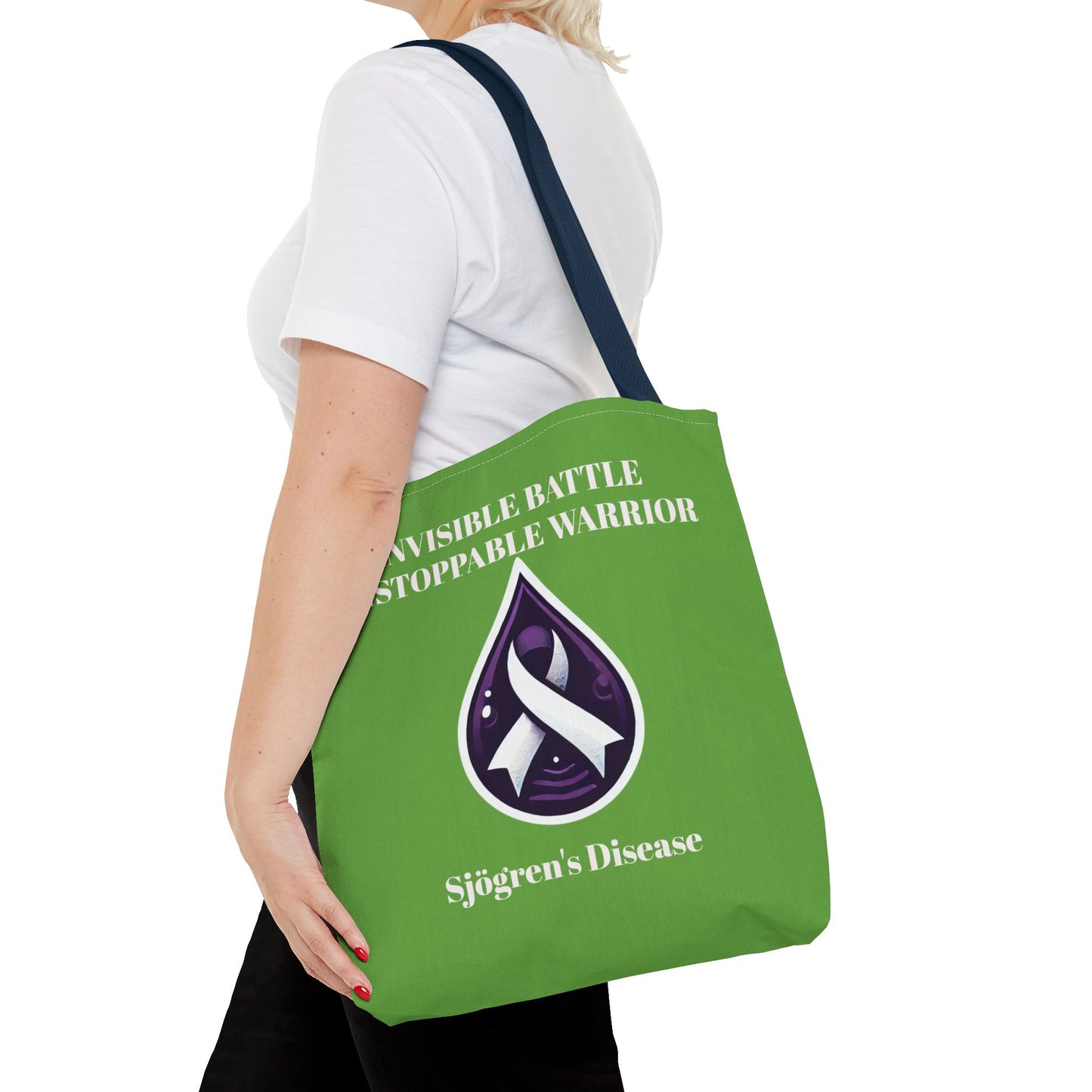 Invisible Battle Unstoppable Warrior Tote Bag - Sjögren's Disease Awareness (Green)