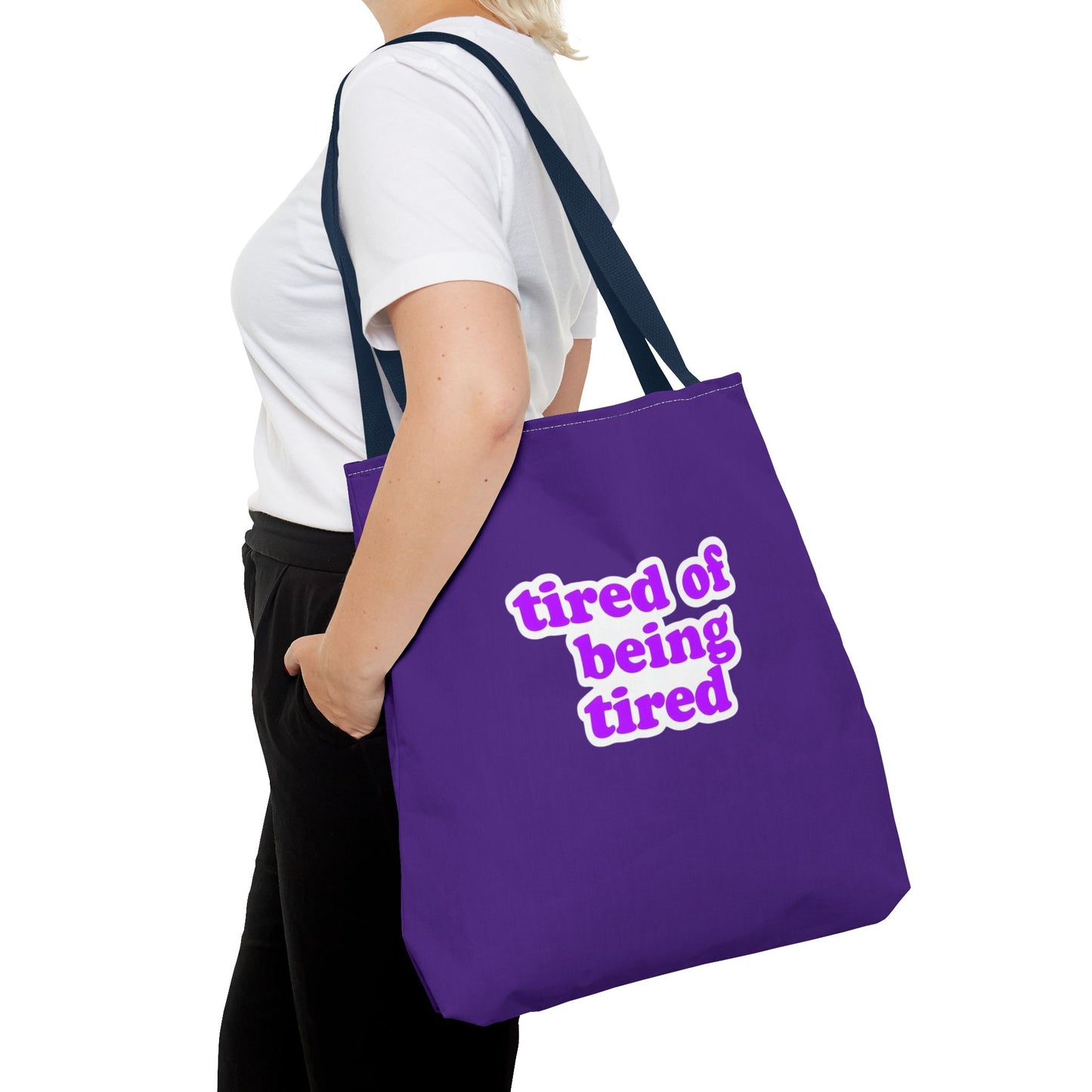 Autoimmune Disease Awareness Tote Bag - "tired of being tired" (Purple)