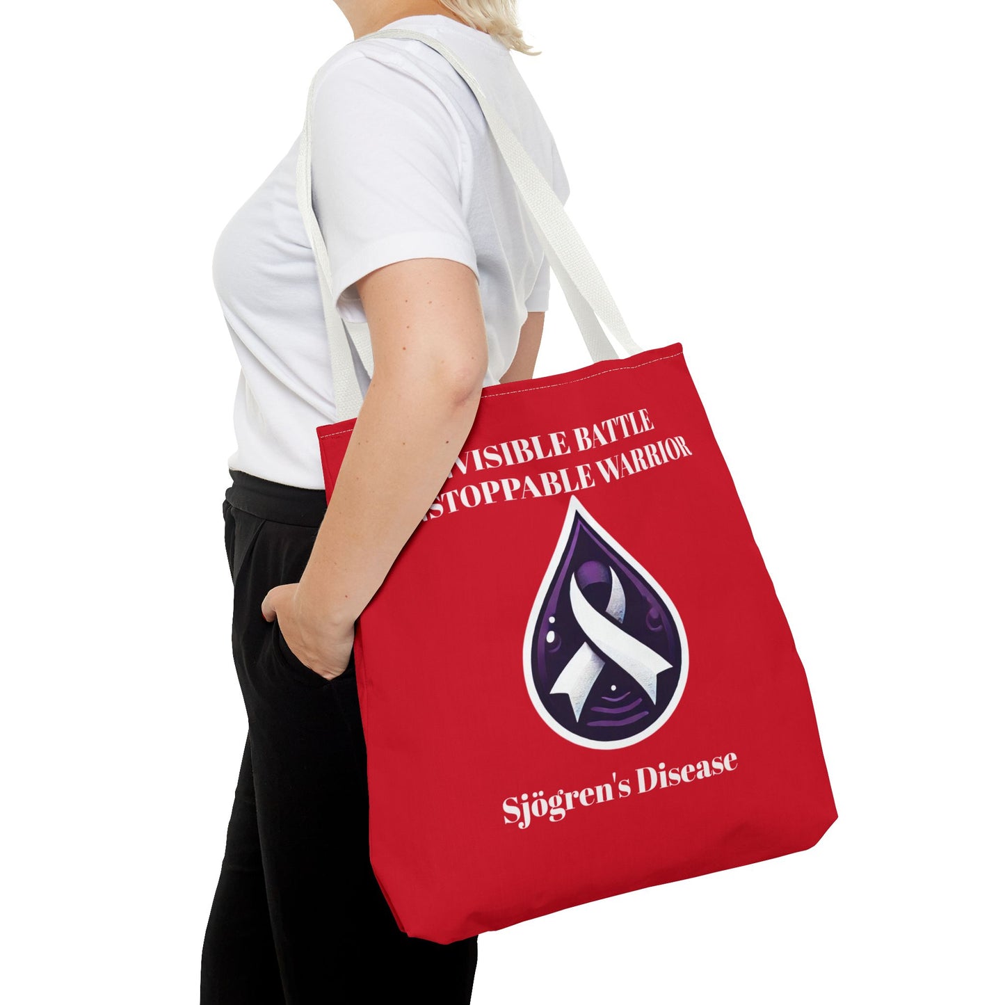Invisible Battle Unstoppable Warrior Tote Bag - Sjögren's Disease Awareness (Red)