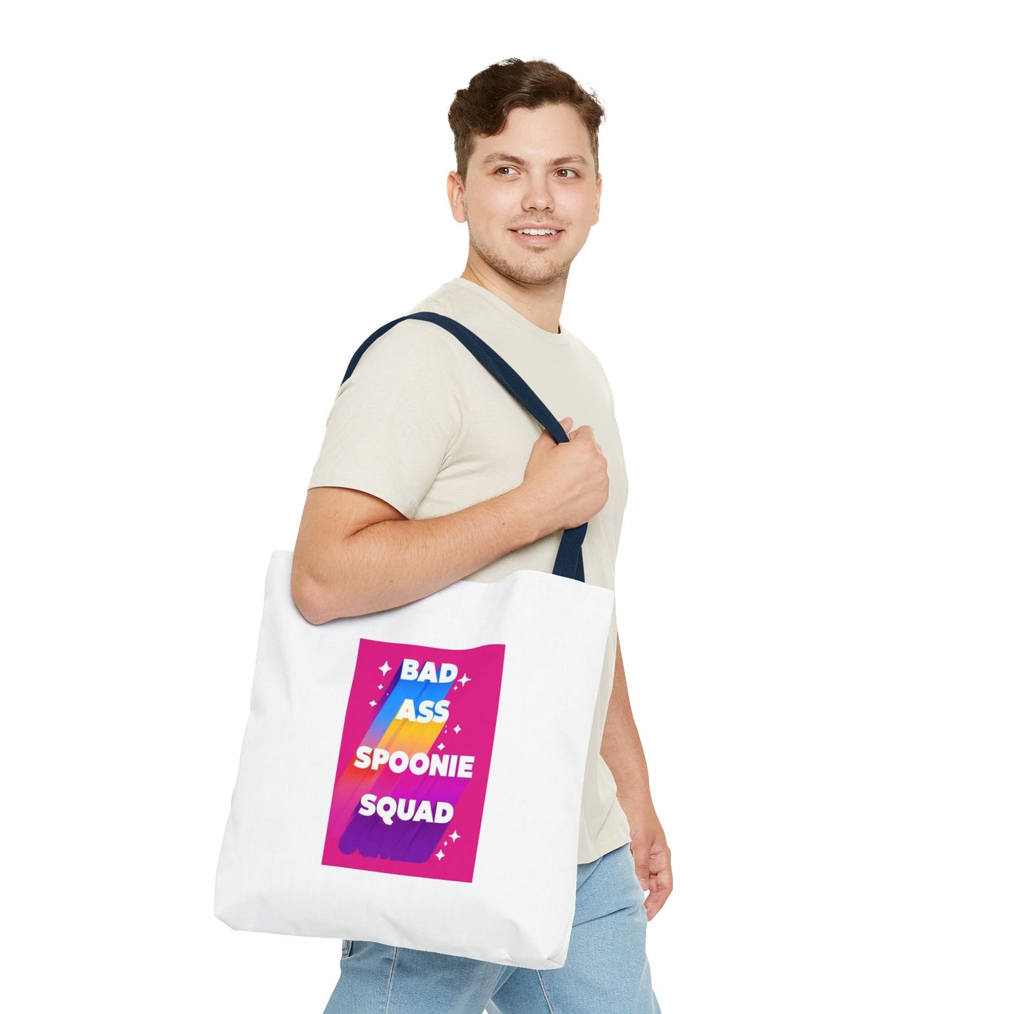 Autoimmune Disease Awareness Tote Bag - "Bad Ass Spoonie Squad" (White)