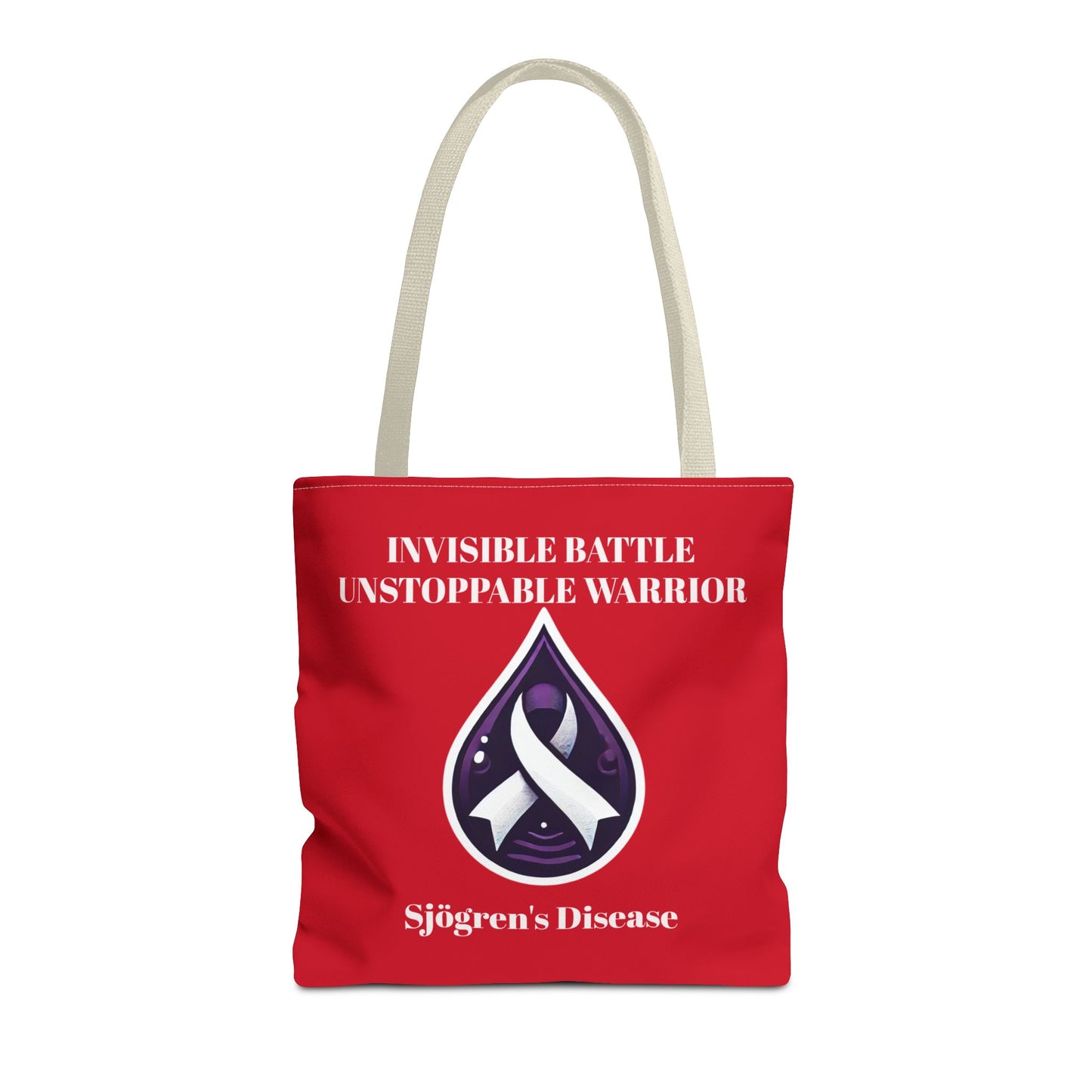 Invisible Battle Unstoppable Warrior Tote Bag - Sjögren's Disease Awareness (Red)