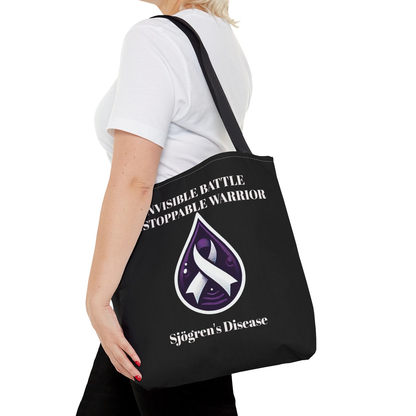 Invisible Battle Unstoppable Warrior Tote Bag - Sjögren's Disease Awareness (Black)