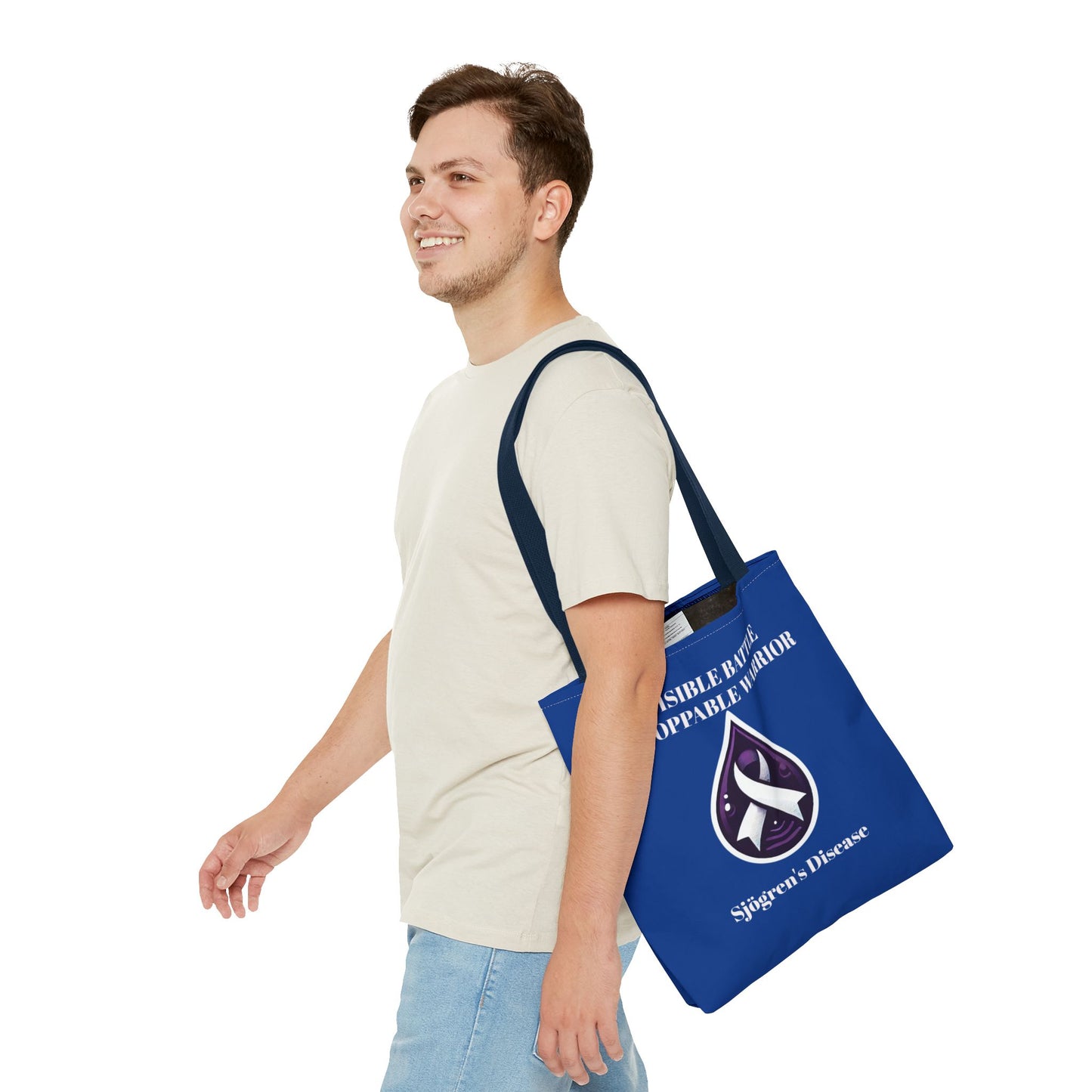 Invisible Battle Unstoppable Warrior Tote Bag - Sjögren's Disease Awareness (Dark Blue)