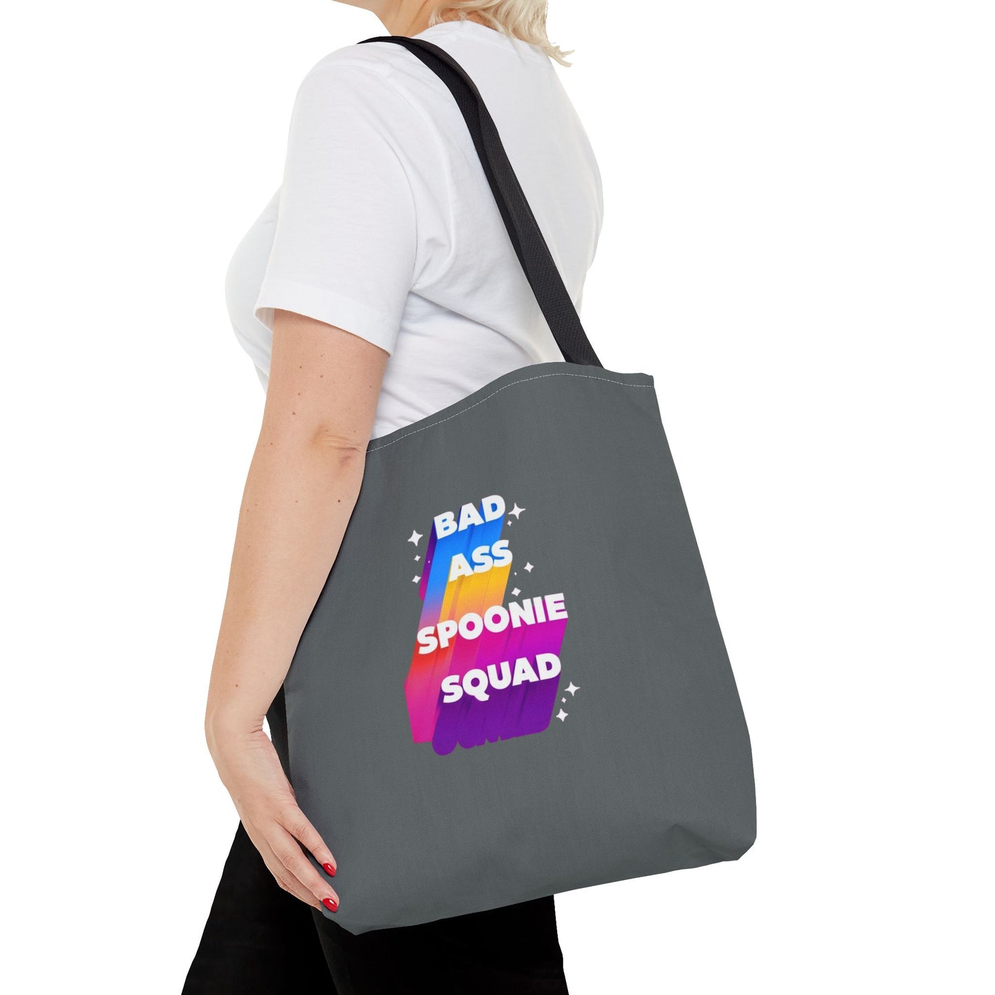 Autoimmune Disease Awareness Tote Bag - "Bad Ass Spoonie Squad" (Dark Grey)