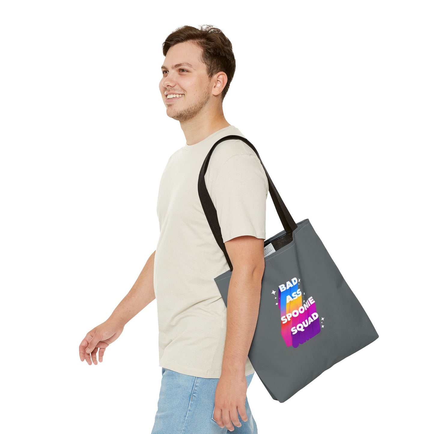 Autoimmune Disease Awareness Tote Bag - "Bad Ass Spoonie Squad" (Dark Grey)