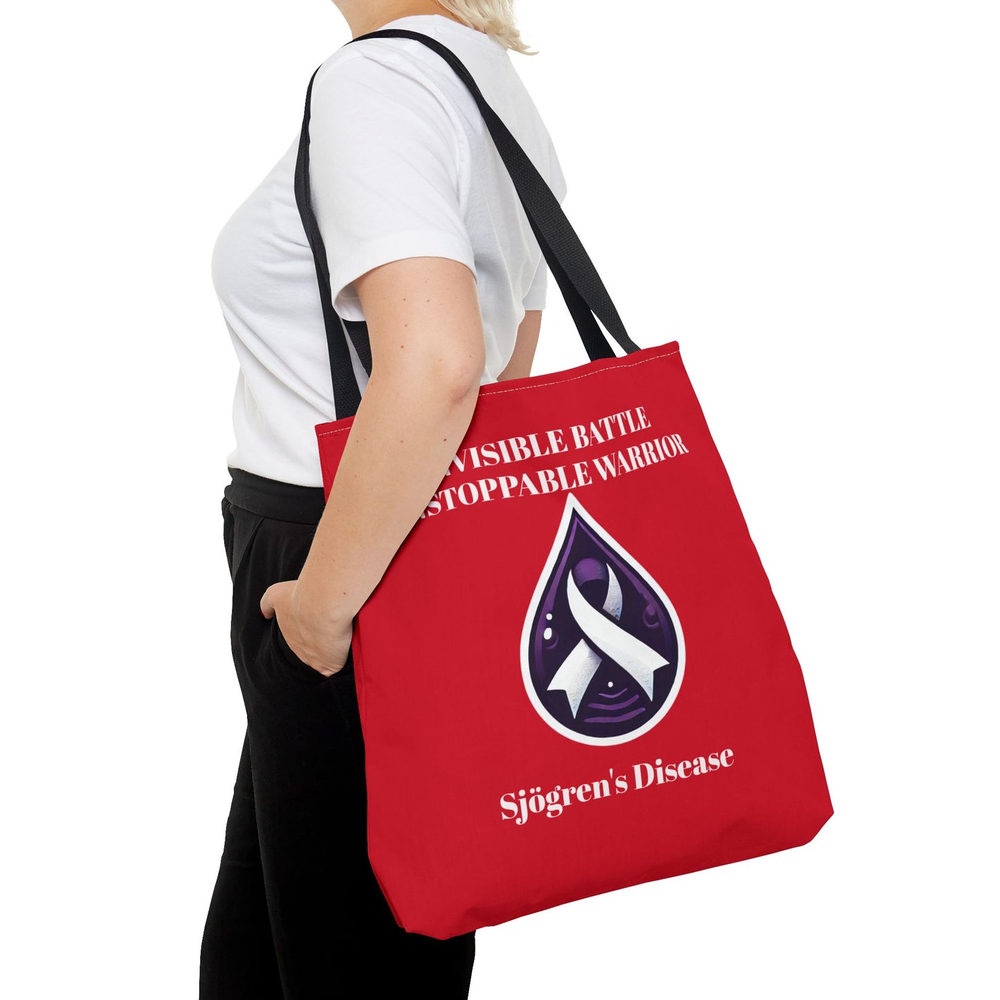Invisible Battle Unstoppable Warrior Tote Bag - Sjögren's Disease Awareness (Red)