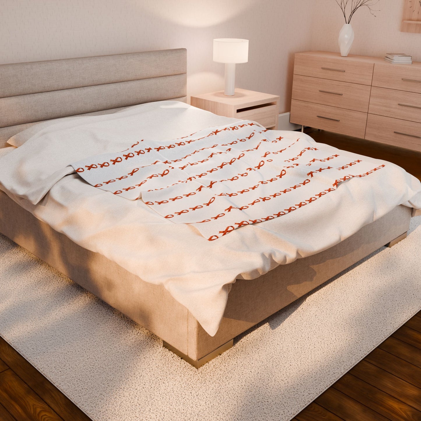Orange Support/ Awareness Ribbon Velveteen Plush Blanket | Cozy Throw for Support & Comfort (White Background)