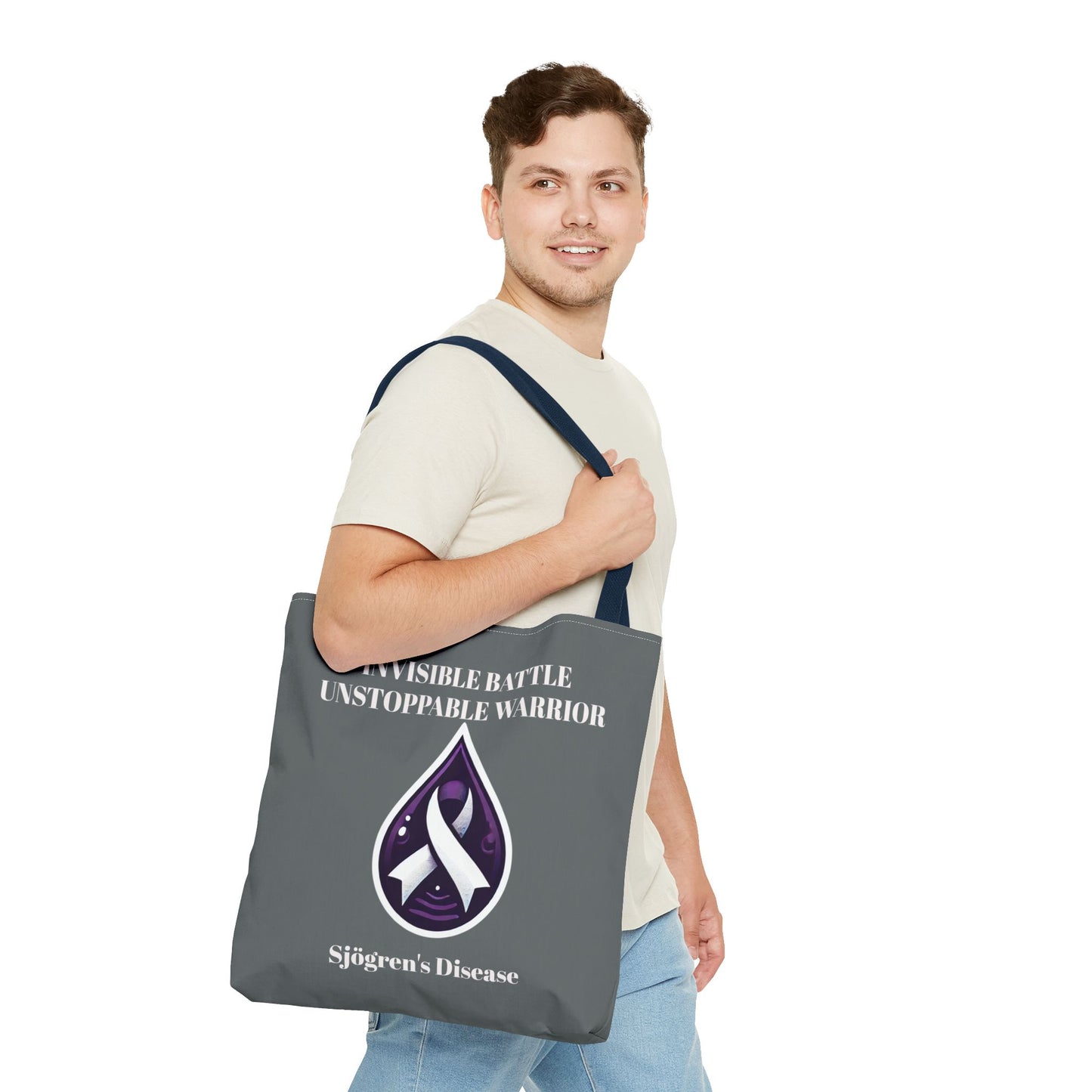 Invisible Battle Unstoppable Warrior Tote Bag - Sjögren's Disease Awareness (Dark Gray)