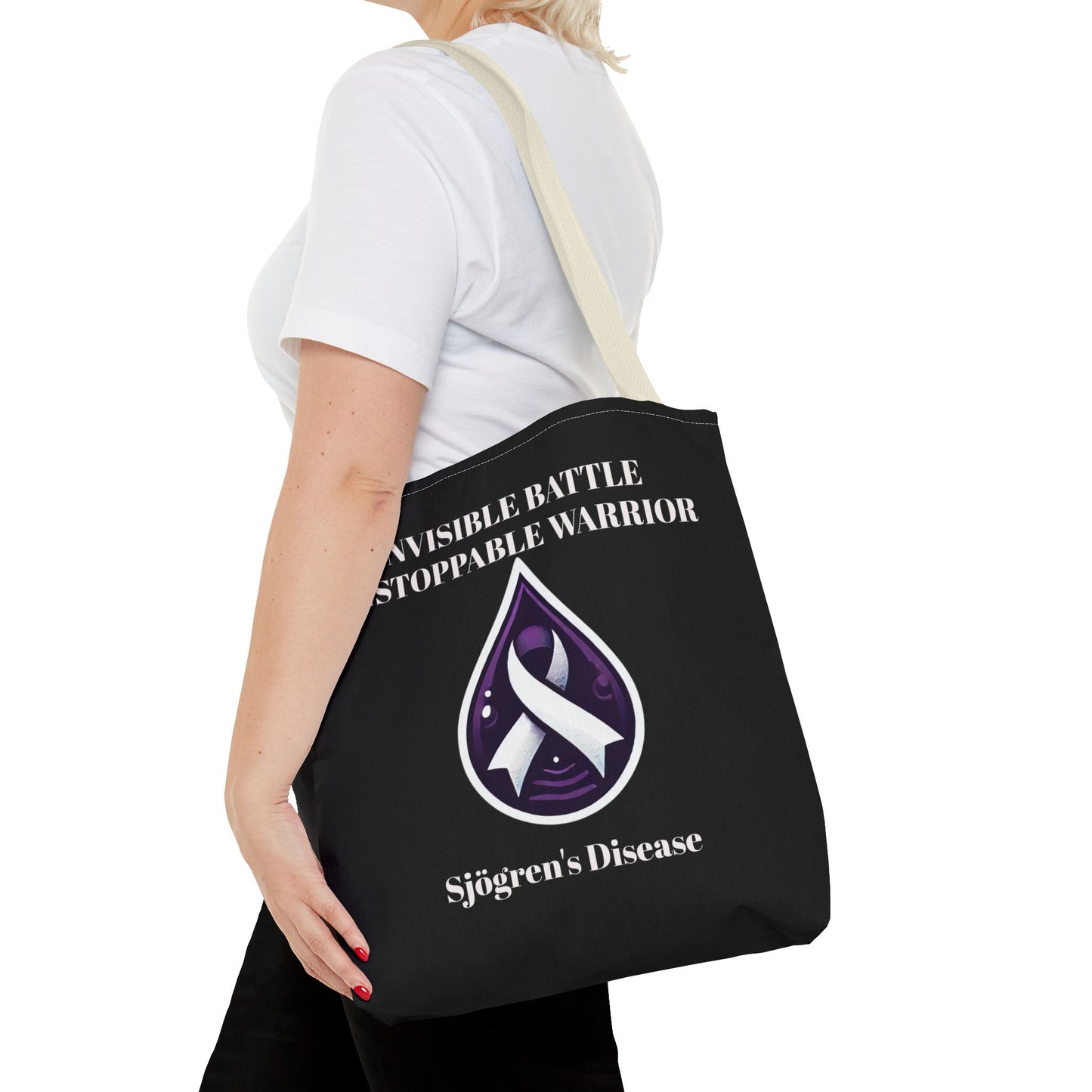 Invisible Battle Unstoppable Warrior Tote Bag - Sjögren's Disease Awareness (Black)