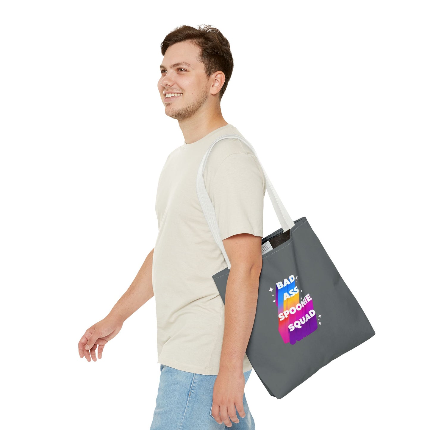 Autoimmune Disease Awareness Tote Bag - "Bad Ass Spoonie Squad" (Dark Grey)