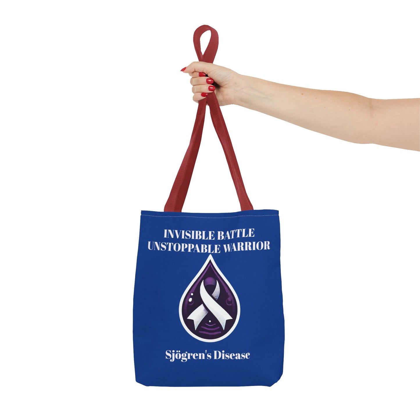 Invisible Battle Unstoppable Warrior Tote Bag - Sjögren's Disease Awareness (Dark Blue)