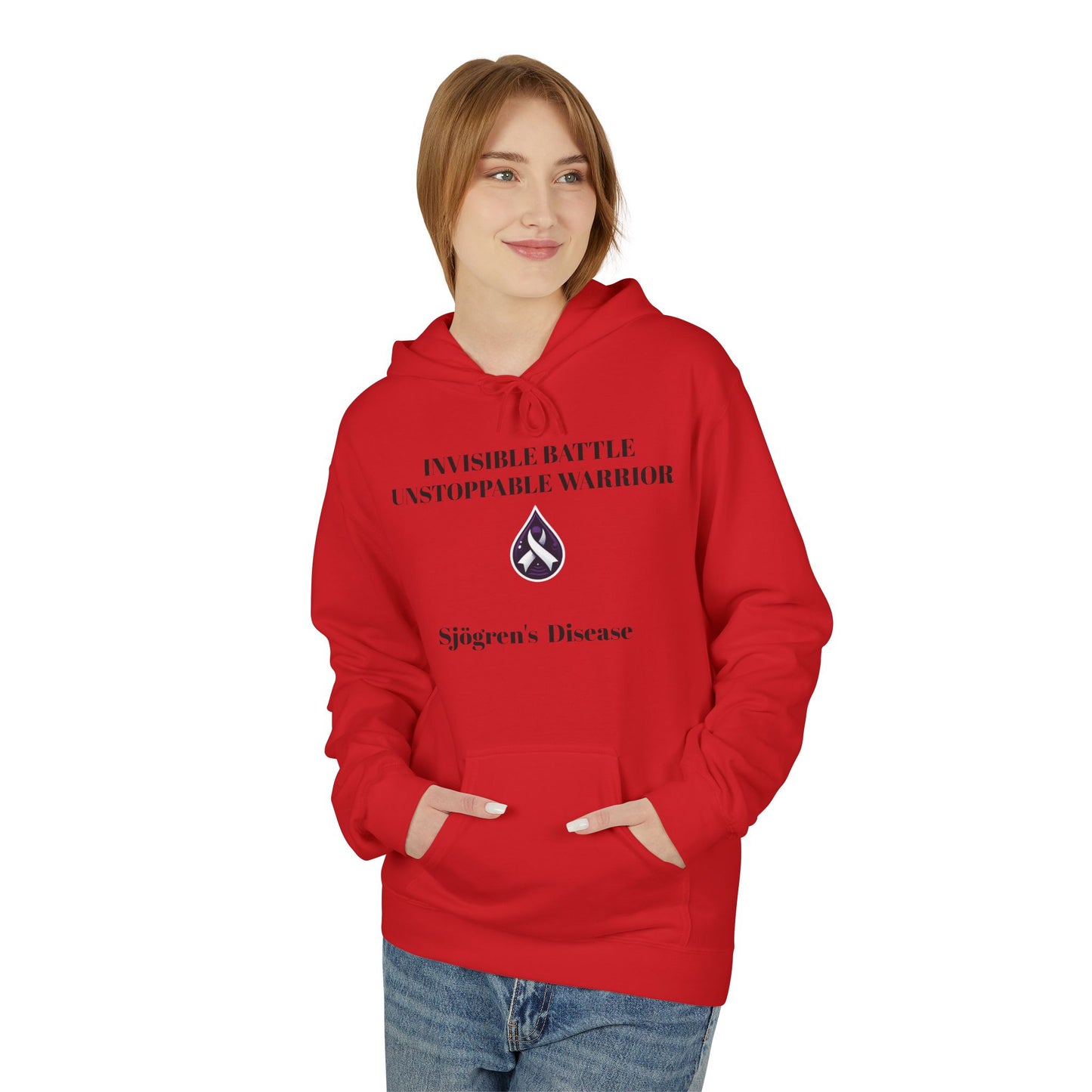 Unisex Fleece Hoodie, Sjögren's Disease - Invisible Battle Unstoppable Warrior (Black Font)
