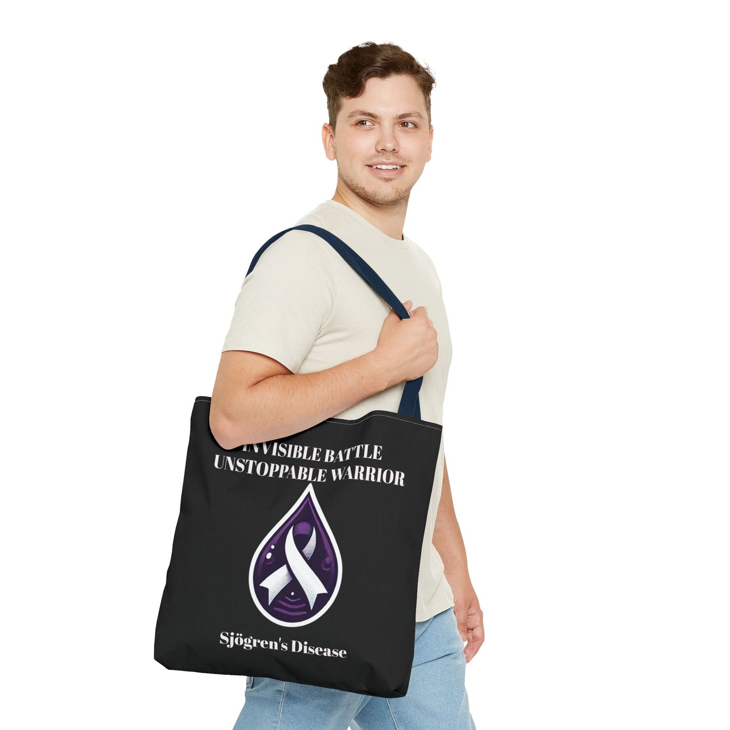 Invisible Battle Unstoppable Warrior Tote Bag - Sjögren's Disease Awareness (Black)