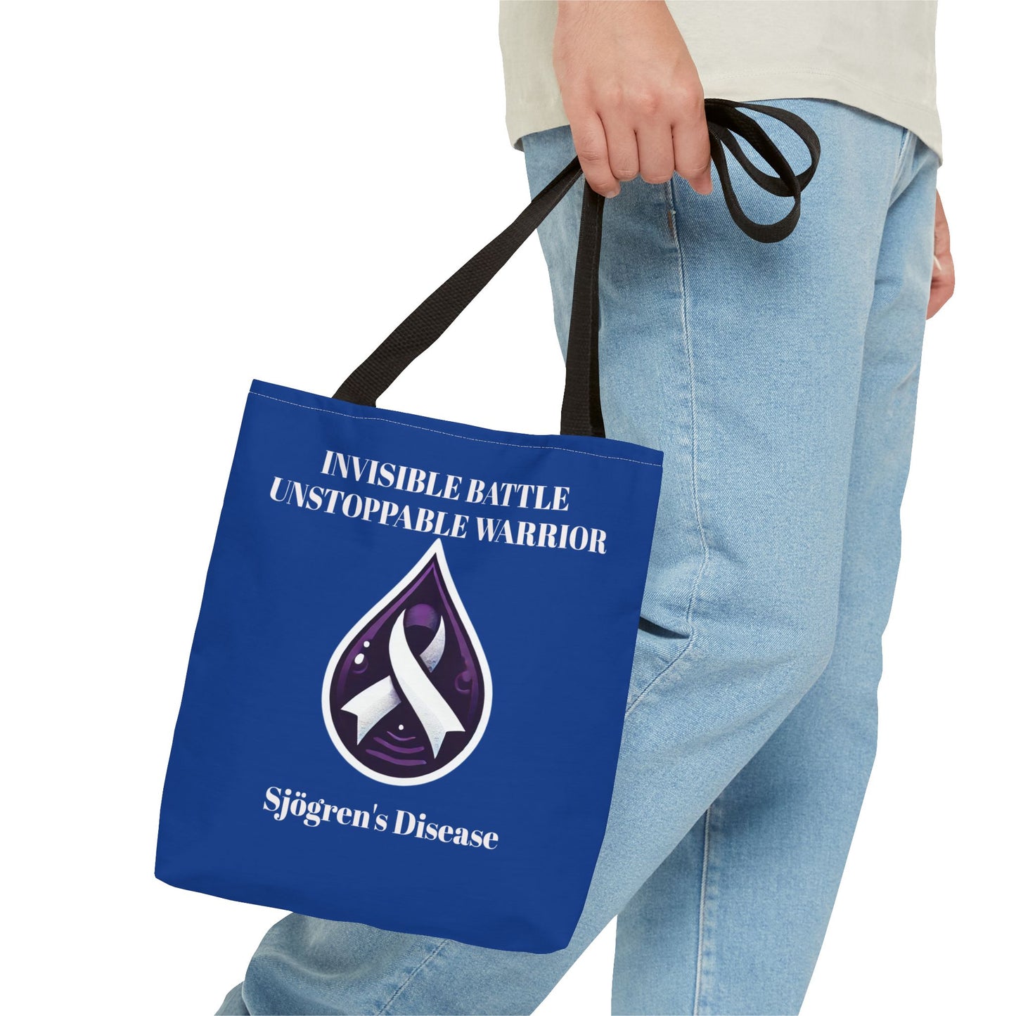 Invisible Battle Unstoppable Warrior Tote Bag - Sjögren's Disease Awareness (Dark Blue)
