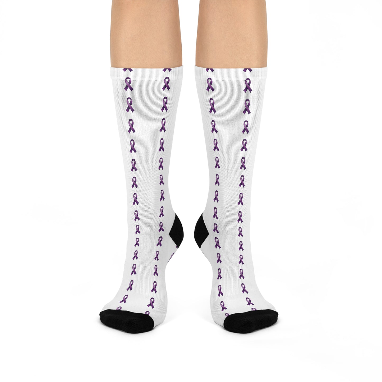 Cushioned Crew Socks with Purple Support/Awareness Ribbons - Soft, Comfortable Support for Health Awareness Events (Autoimmune, Sjögren's Disease, Systemic Lupus Erythematosus (SLE), Inflammatory Bowel Disease, etc.)