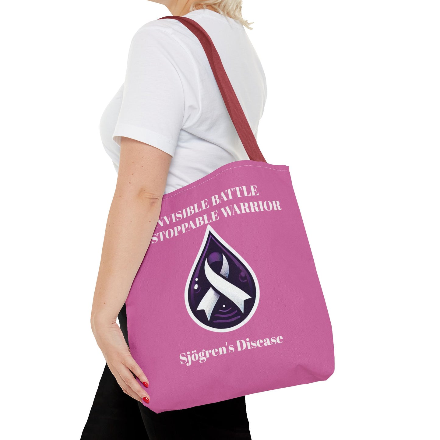 Invisible Battle Unstoppable Warrior Tote Bag - Sjögren's Disease Awareness (Light Pink)