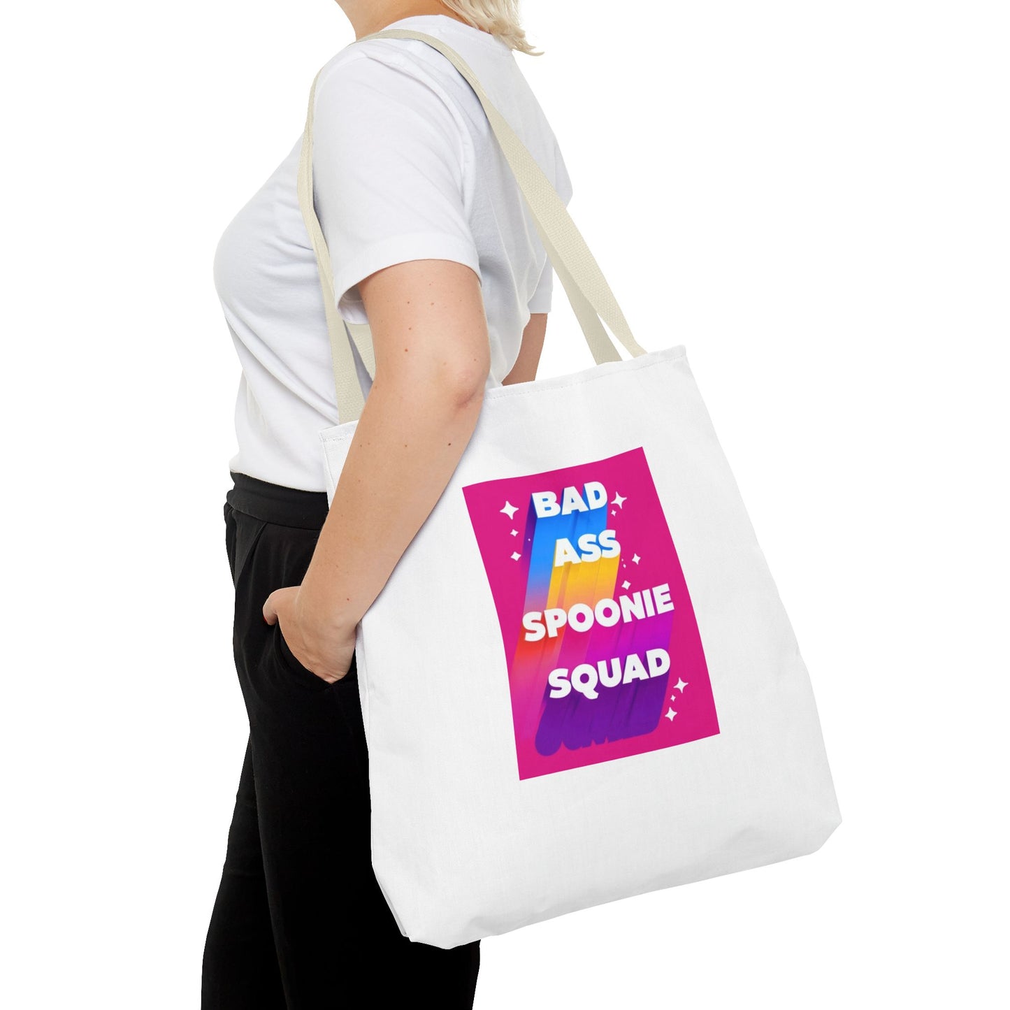 Autoimmune Disease Awareness Tote Bag - "Bad Ass Spoonie Squad" (White)
