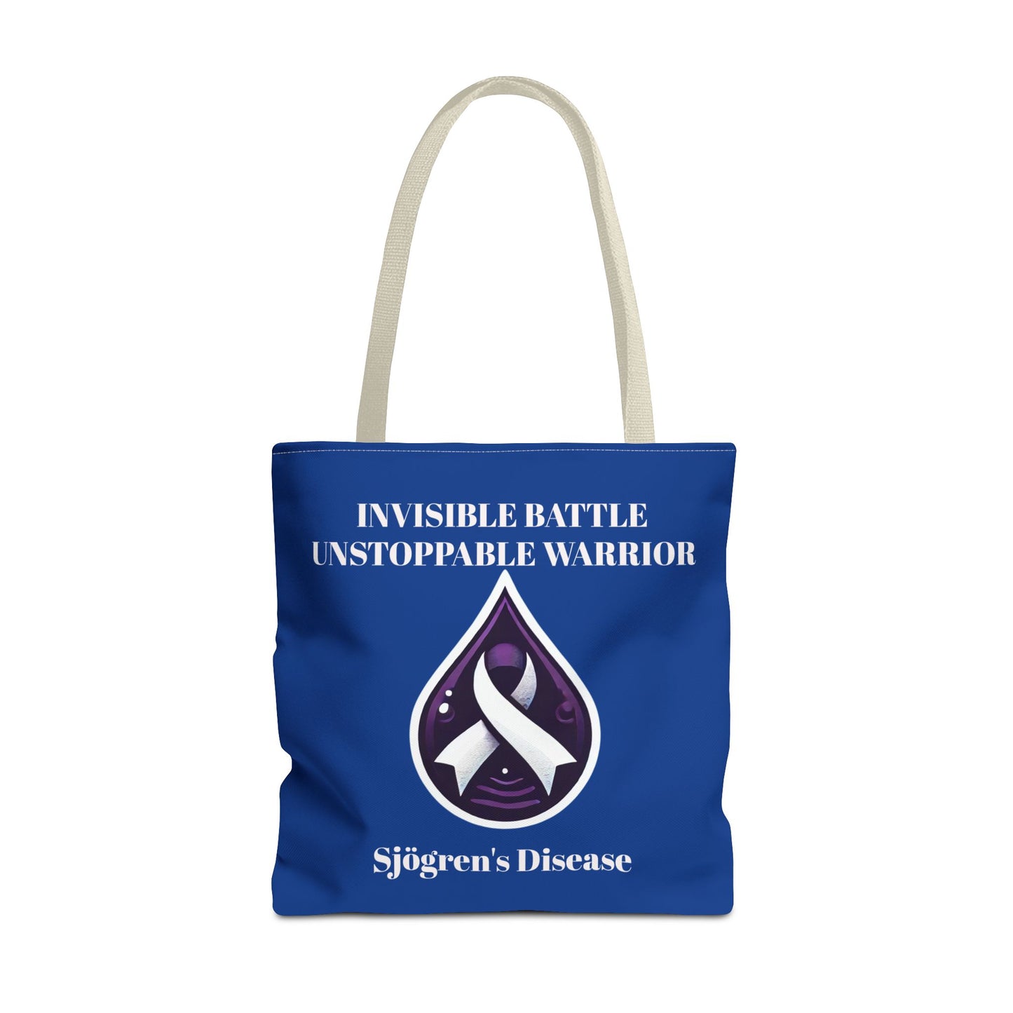 Invisible Battle Unstoppable Warrior Tote Bag - Sjögren's Disease Awareness (Dark Blue)