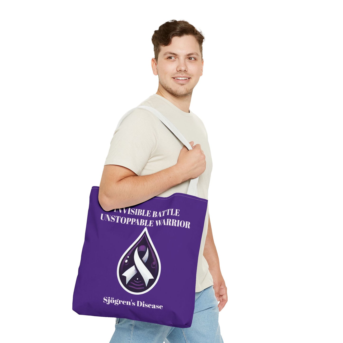 Invisible Battle Unstoppable Warrior Tote Bag - Sjögren's Disease Awareness (Dark Purple)