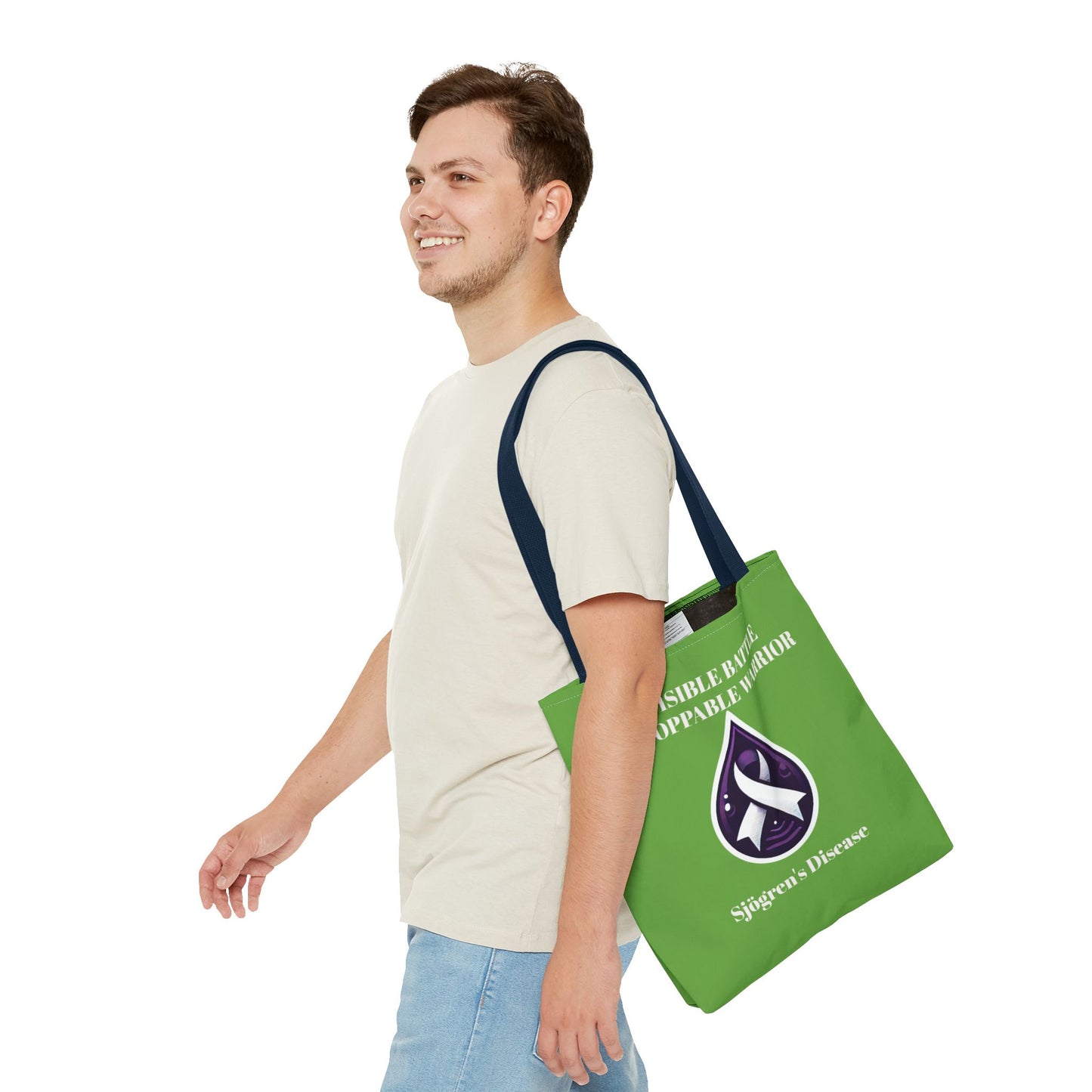 Invisible Battle Unstoppable Warrior Tote Bag - Sjögren's Disease Awareness (Green)
