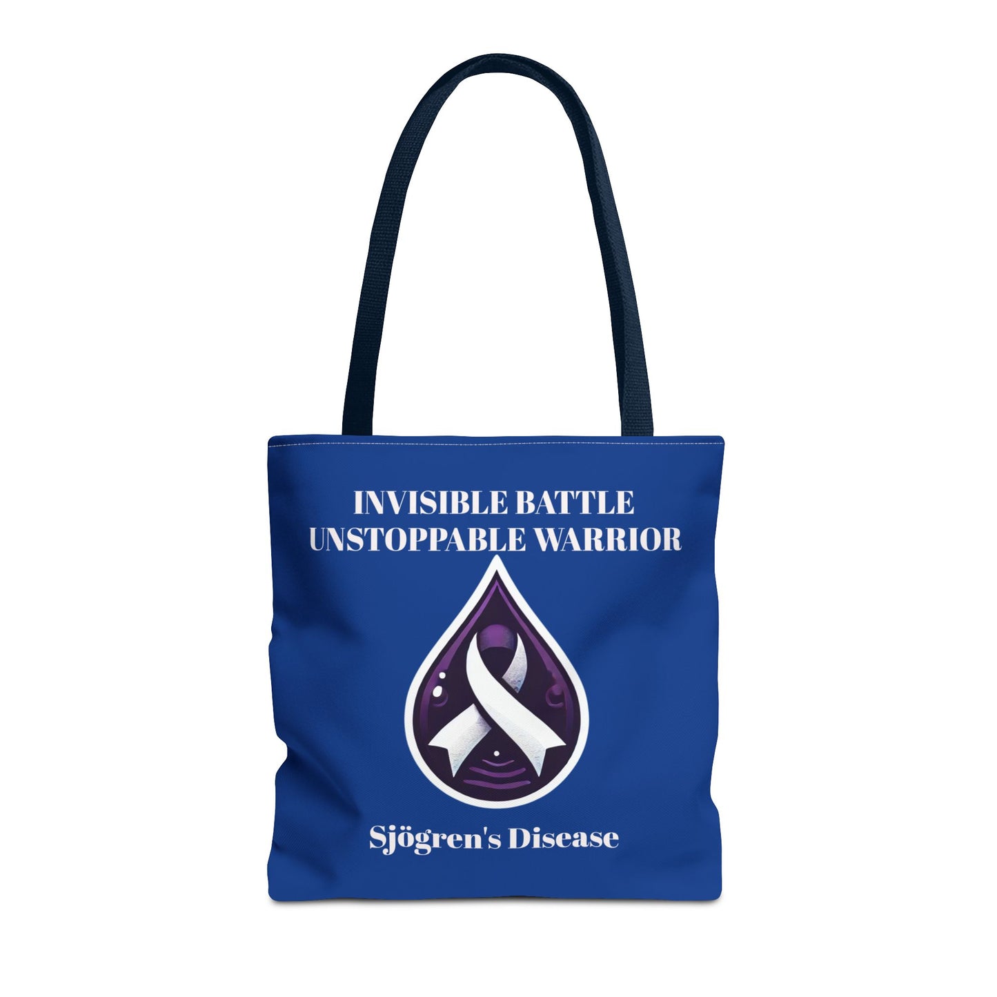 Invisible Battle Unstoppable Warrior Tote Bag - Sjögren's Disease Awareness (Dark Blue)
