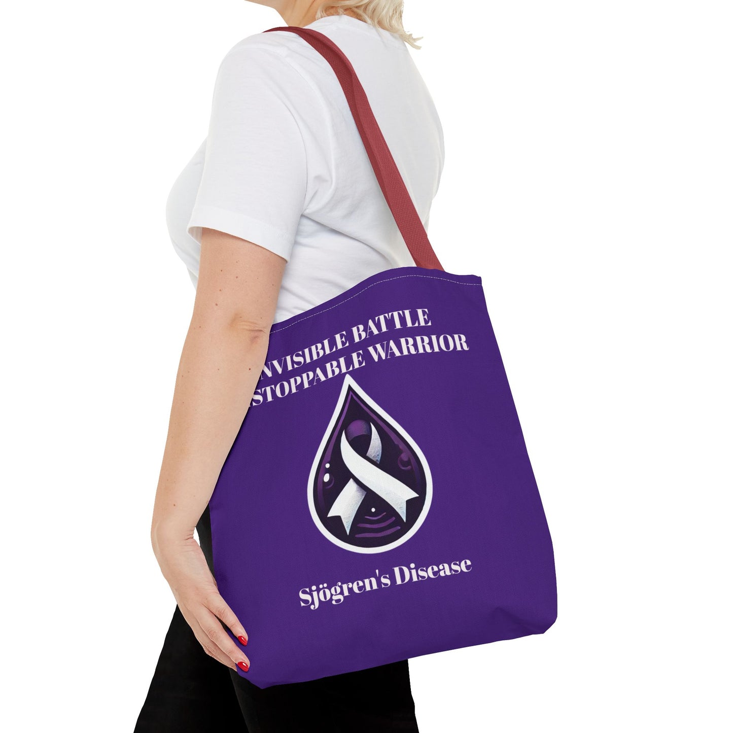 Invisible Battle Unstoppable Warrior Tote Bag - Sjögren's Disease Awareness (Dark Purple)