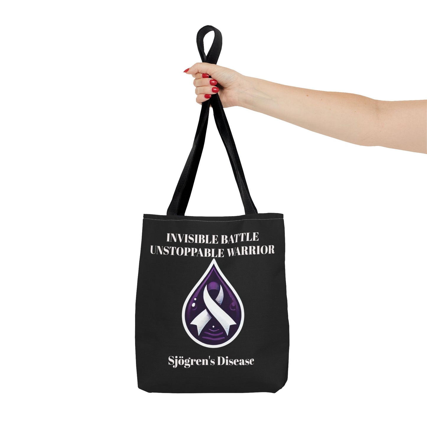 Invisible Battle Unstoppable Warrior Tote Bag - Sjögren's Disease Awareness (Black)