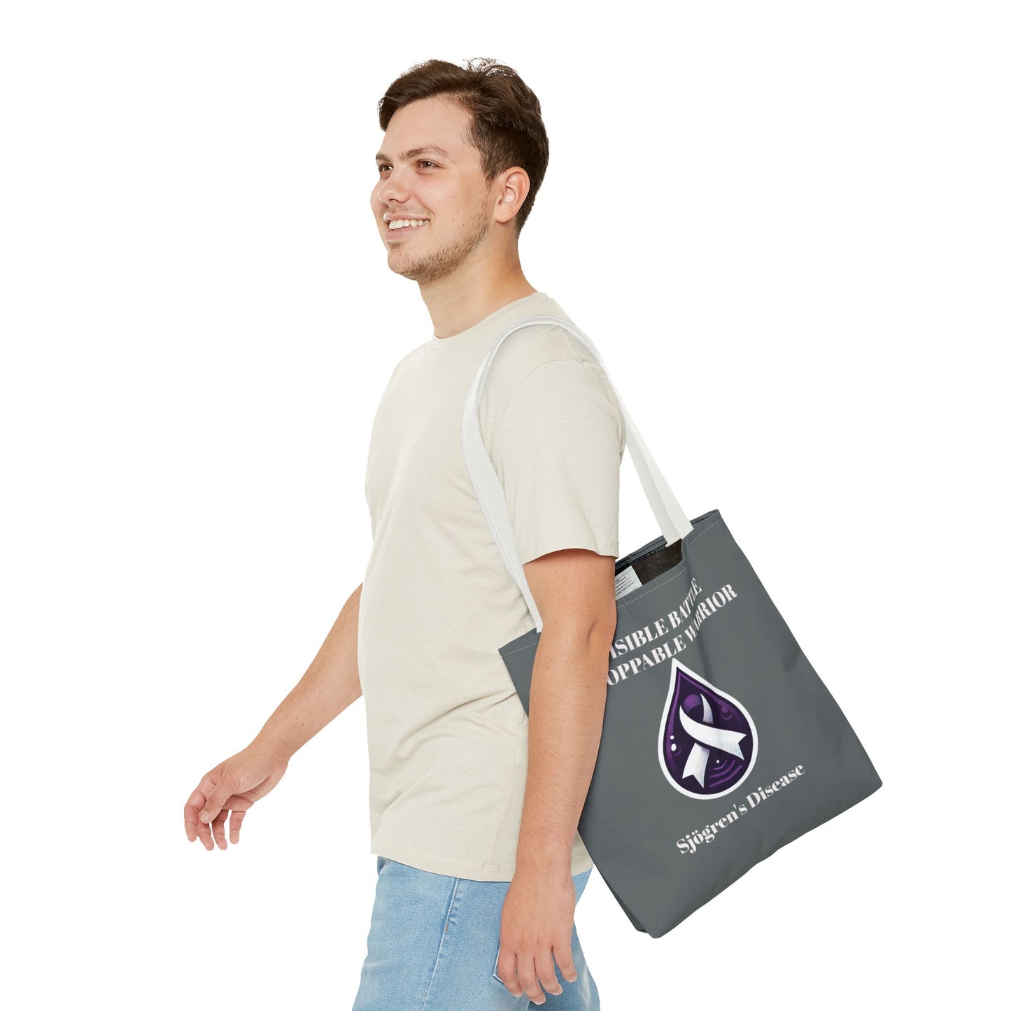 Invisible Battle Unstoppable Warrior Tote Bag - Sjögren's Disease Awareness (Dark Gray)