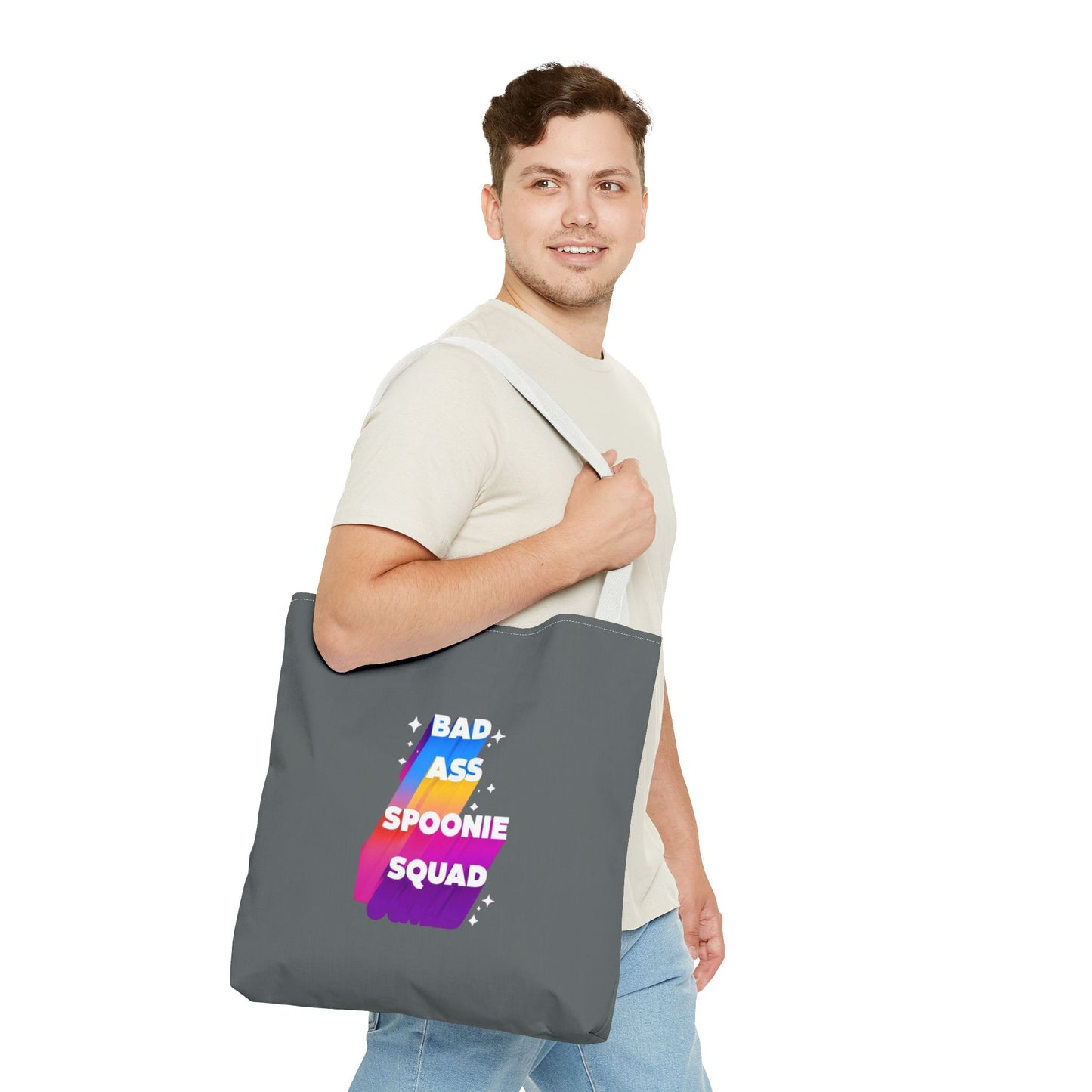 Autoimmune Disease Awareness Tote Bag - "Bad Ass Spoonie Squad" (Dark Grey)