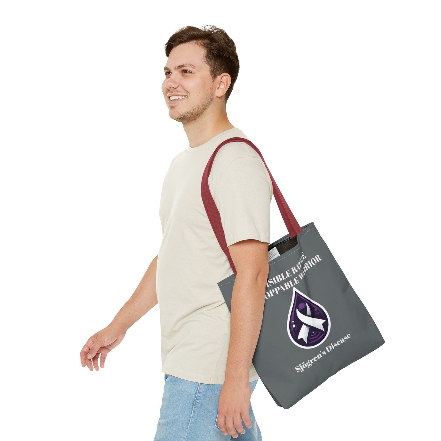 Invisible Battle Unstoppable Warrior Tote Bag - Sjögren's Disease Awareness (Dark Gray)