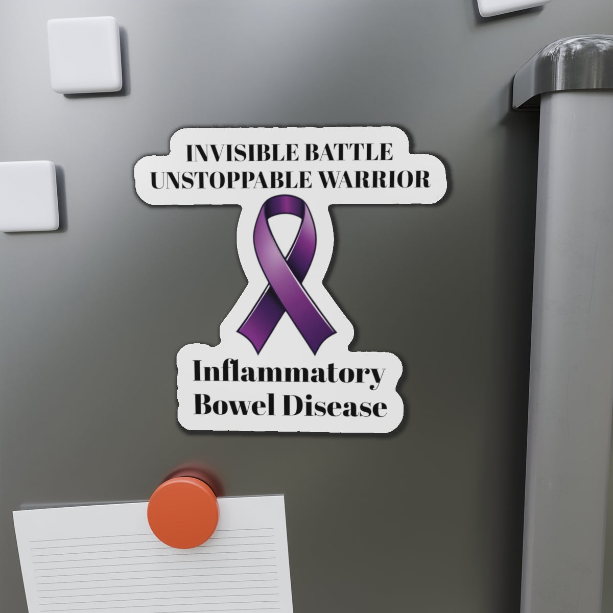 Inflammatory Bowel Disease: Invisible Battle Unstoppable Warrior Die-Cut Magnet - IBD Awareness Purple Support Ribbon