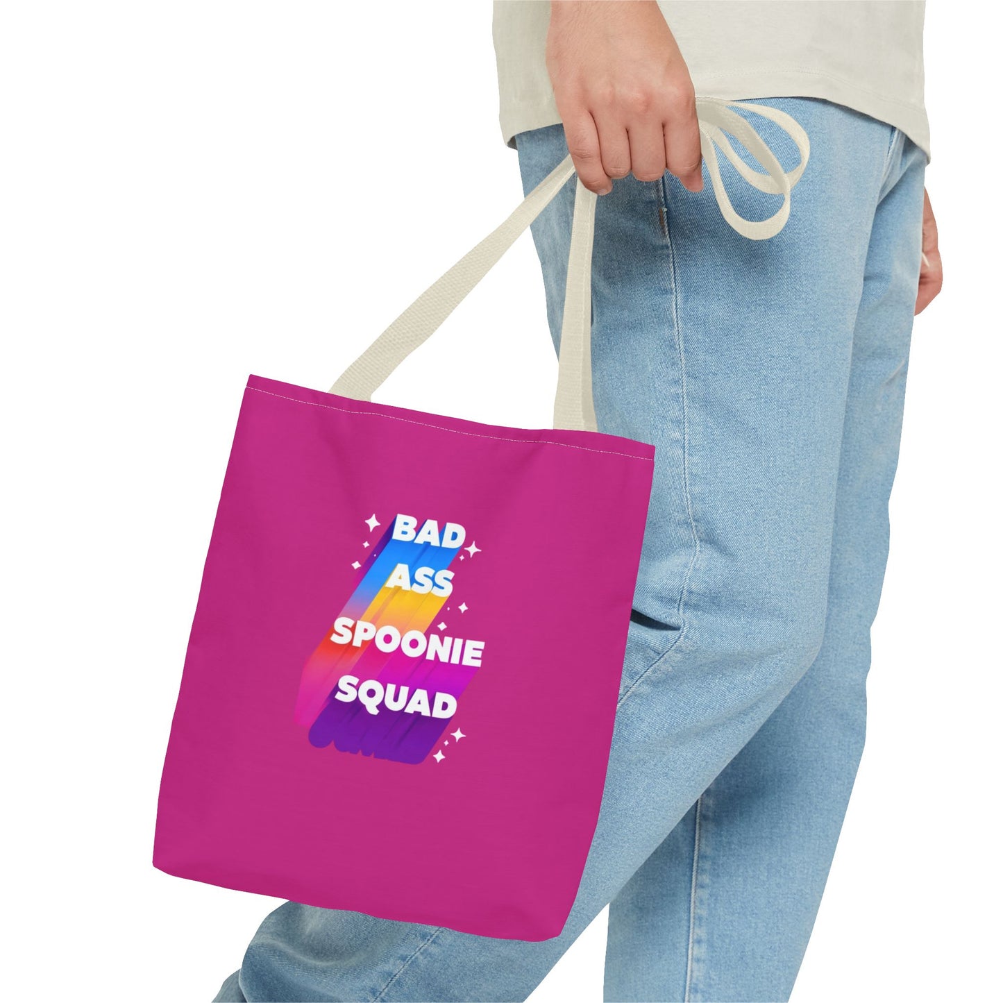 Autoimmune Disease Awareness Tote Bag - "Big Ass Spoonie Squad" (Pink)