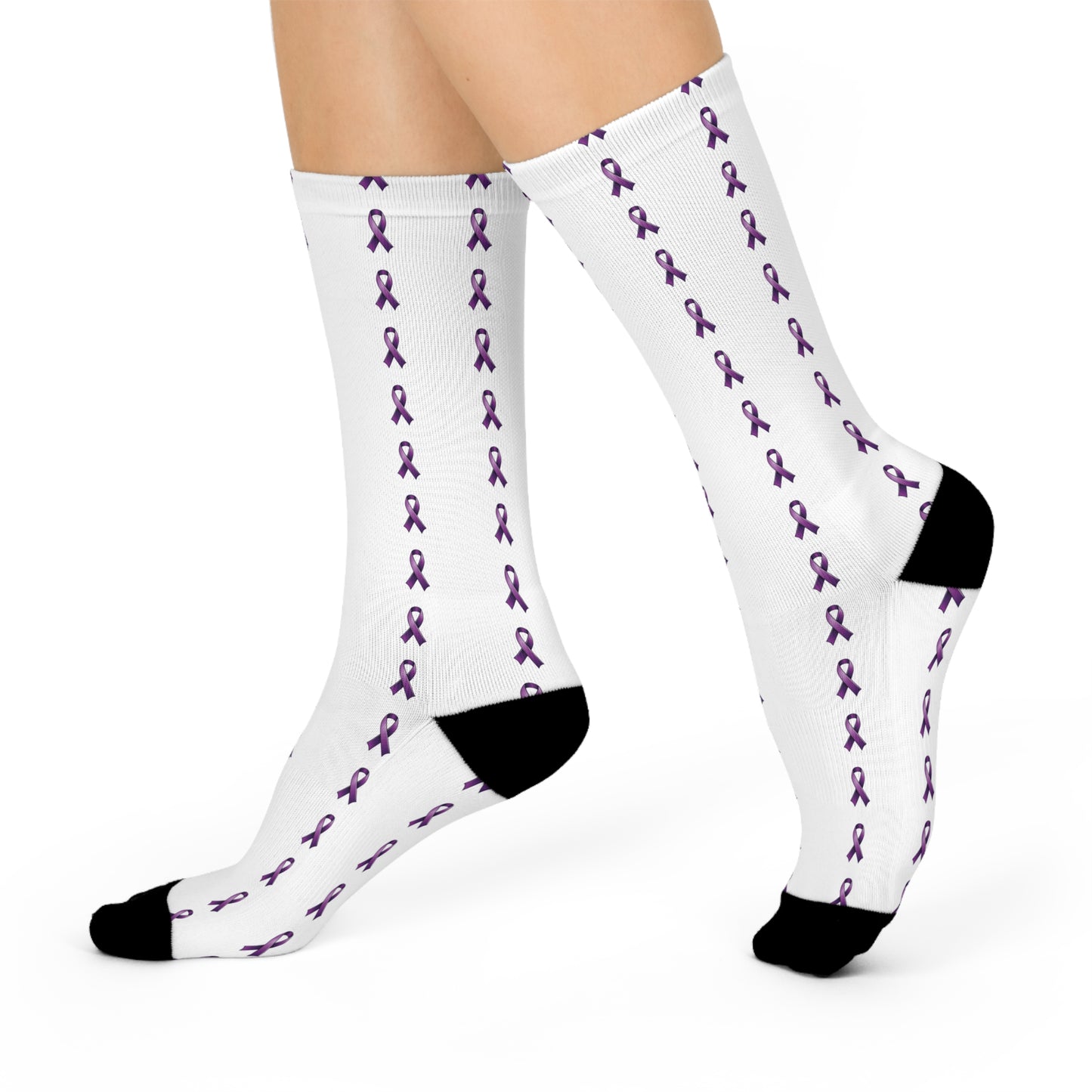Cushioned Crew Socks with Purple Support/Awareness Ribbons - Soft, Comfortable Support for Health Awareness Events (Autoimmune, Sjögren's Disease, Systemic Lupus Erythematosus (SLE), Inflammatory Bowel Disease, etc.)