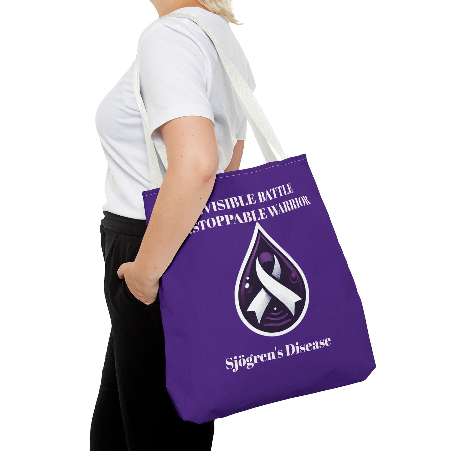 Invisible Battle Unstoppable Warrior Tote Bag - Sjögren's Disease Awareness (Dark Purple)