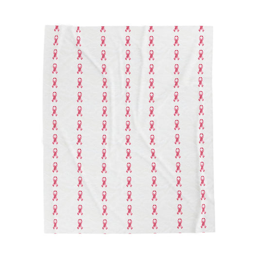 Pink Support/ Awareness Ribbon Velveteen Plush Blanket | Cozy Throw for Support & Comfort (White Background)