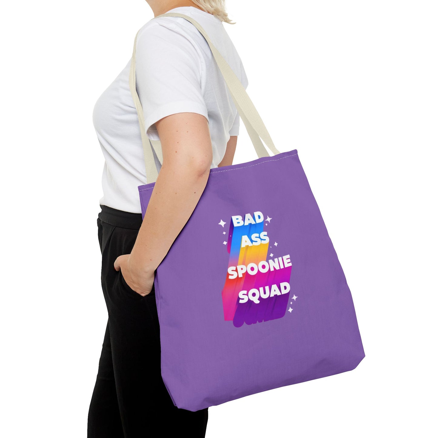 Autoimmune Disease Awareness Tote Bag - "Bad Ass Spoonie Squad" (Light Purple)