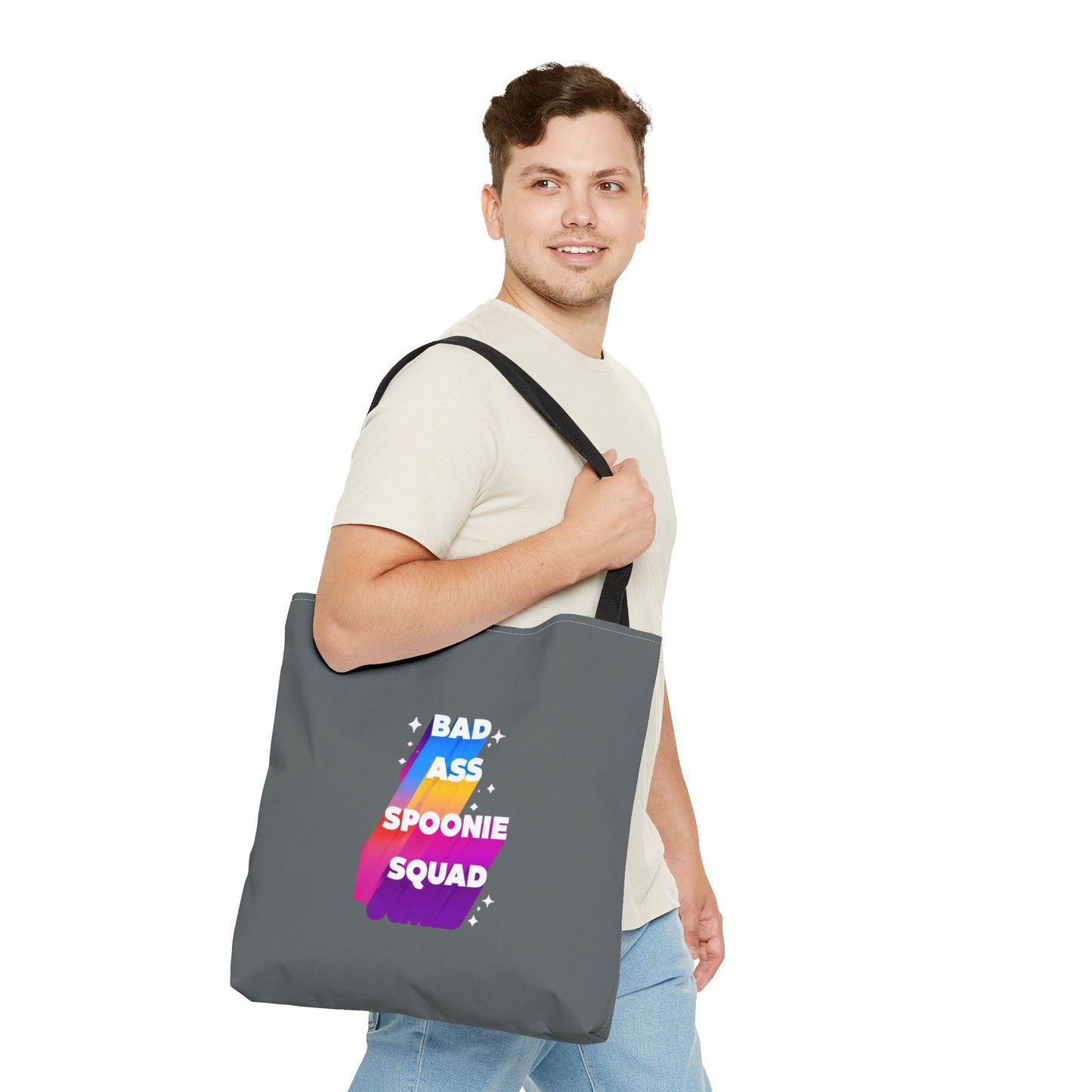 Autoimmune Disease Awareness Tote Bag - "Bad Ass Spoonie Squad" (Dark Grey)