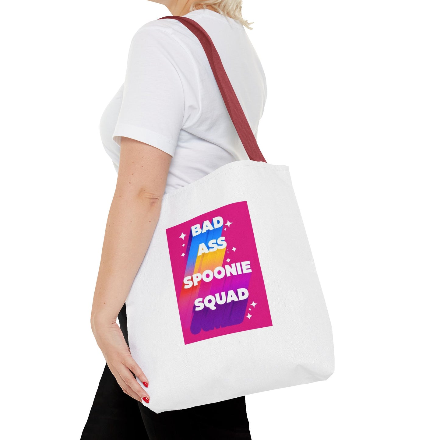 Autoimmune Disease Awareness Tote Bag - "Bad Ass Spoonie Squad" (White)
