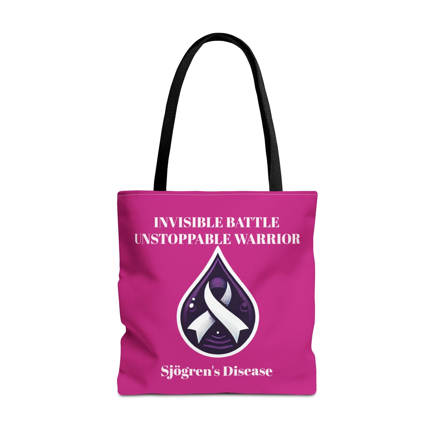 Invisible Battle Unstoppable Warrior Tote Bag - Sjögren's Disease Awareness (Dark Pink)